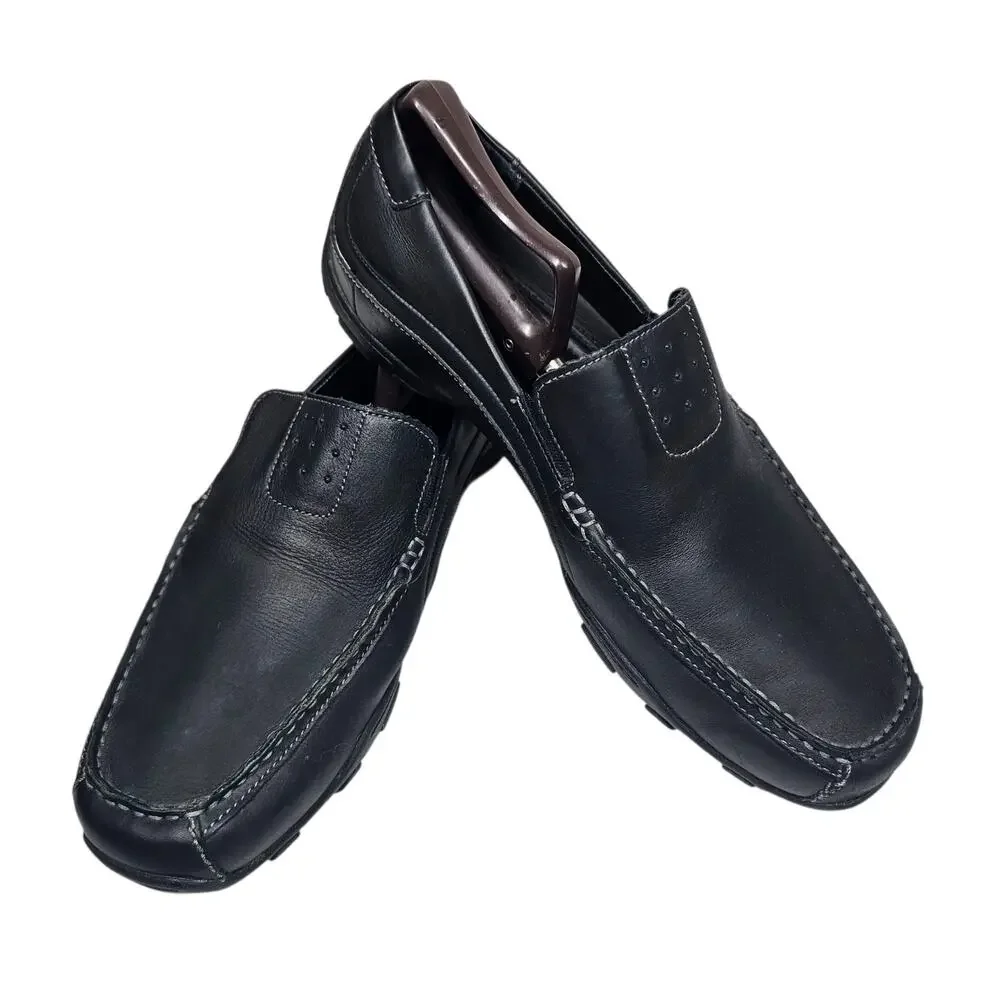 Skechers Men's Black Leather Square Toe Slip-On Comfort Shoes #61190 Size 12